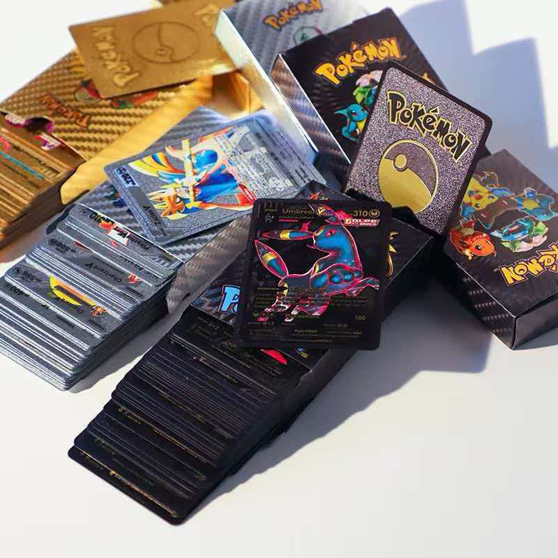 Cartas Pokémon Rainbow Gold Card PTCG Inglês Foil Charizard Black Silver