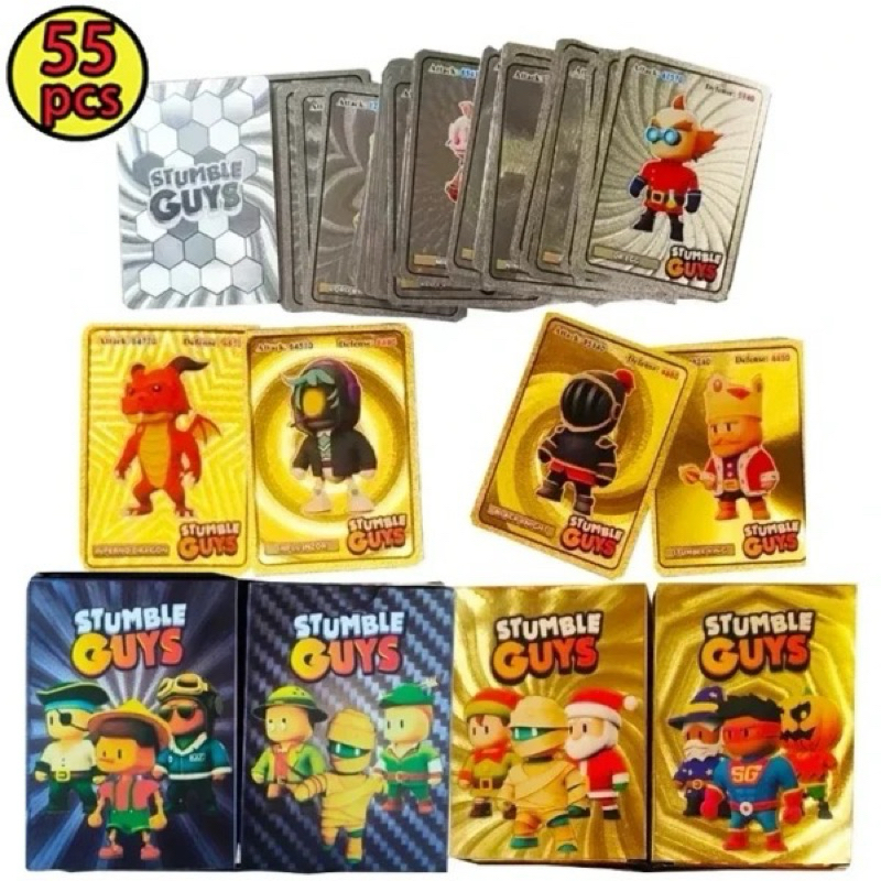 Kit 55 Cartas Stumble Guys Brilhante Metal Ouro Board Game Gold Silver Foil Shiny Jogo De Cartas Coleções De Brinquedos