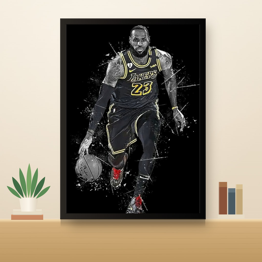 Quadro LeBron James Uniforme Preto Drible Basquete Americano Decorativo A3 A4
