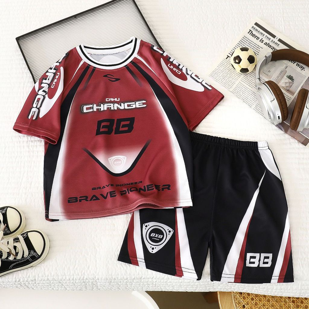 ❤❤ Meninos uniforme de basquete terno esportes crianças de manga curta terno de duas peças estilo americano uniforme da