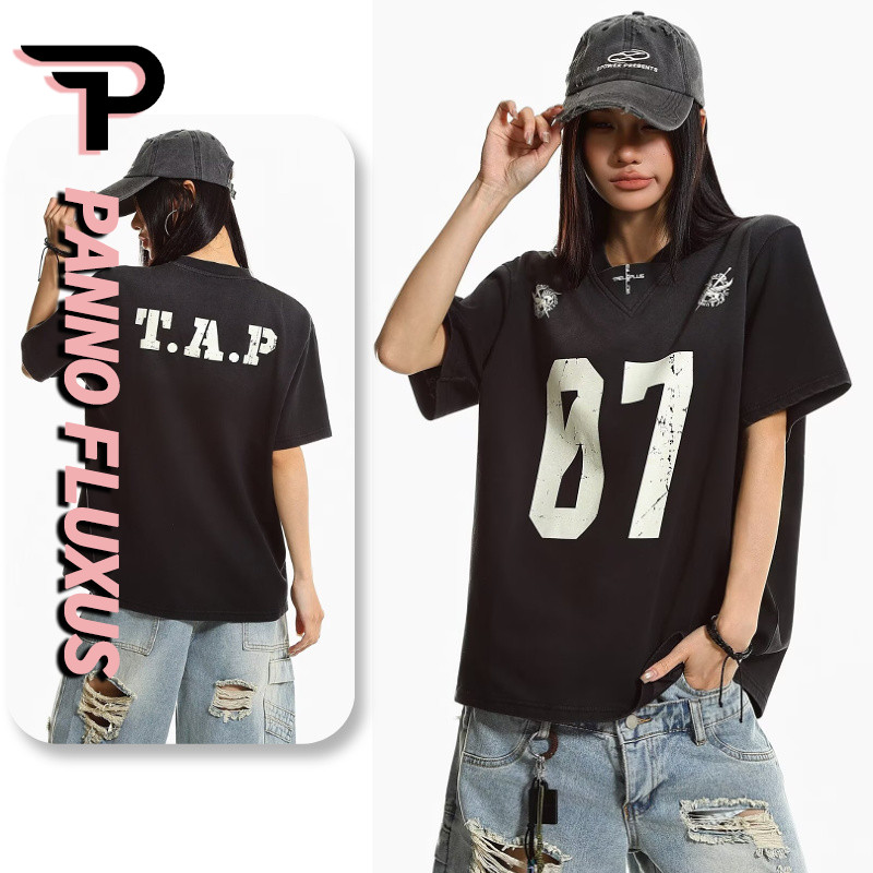 PannoFluxus Camiseta Masculina De Manga Curta Americana Retrô Solta Uniforme Esportivo De rugby Estilo Unissex