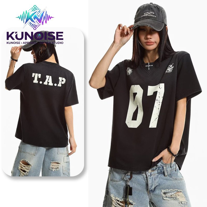 KUNOISE Camiseta Masculina De Manga Curta Americana Retrô Solta Uniforme Esportivo De rugby Estilo Unissex