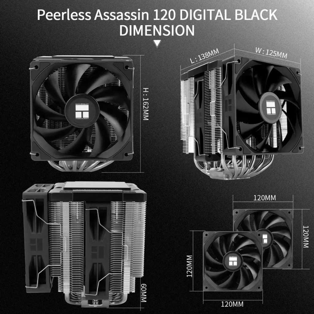 Cooler para Processador Thermalright Peerless Assassin 120 Digital ARGB Preto TR-PA-120-DIG-BK-ARGB Dual Tower