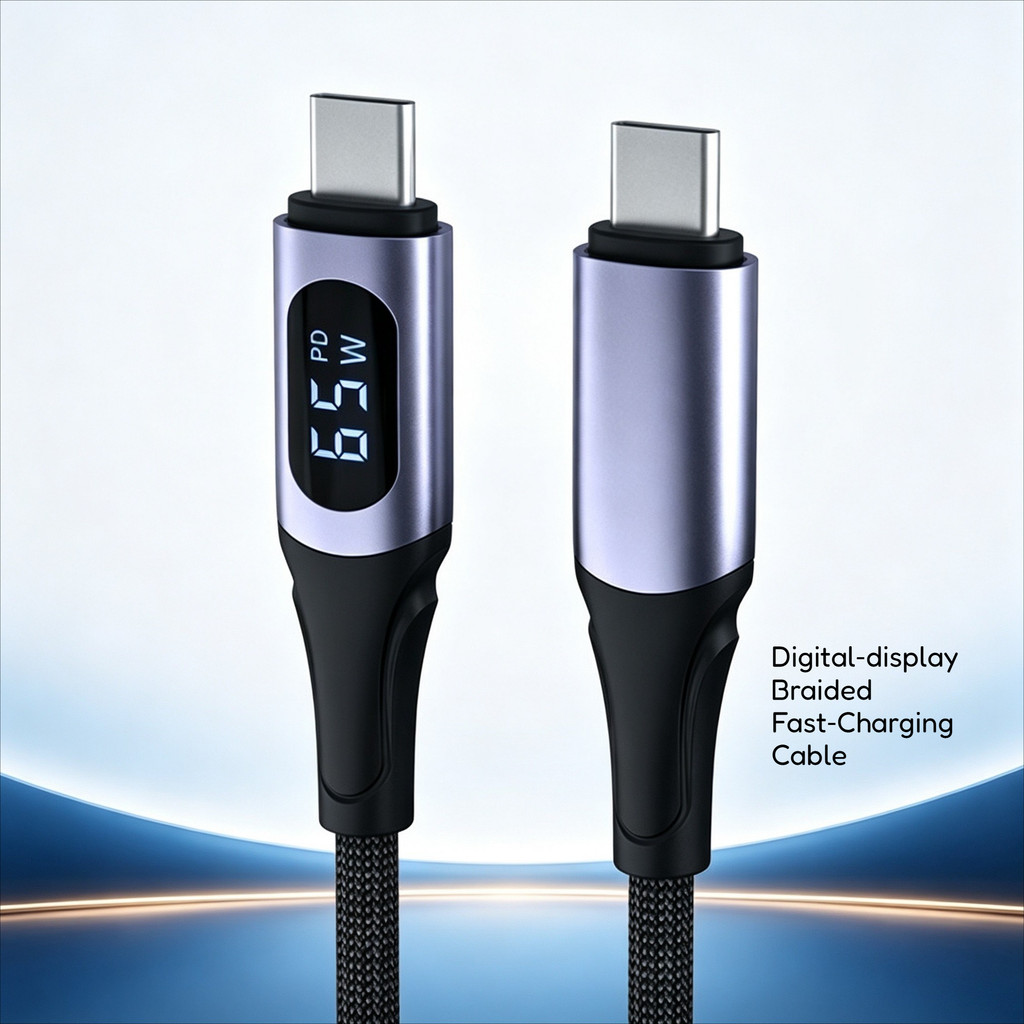 Cabo de carregamento rápido trançado com Display Digital de 65 W Tipo-c para Tipo-c1.2 m Adequado para celular, Laptop,