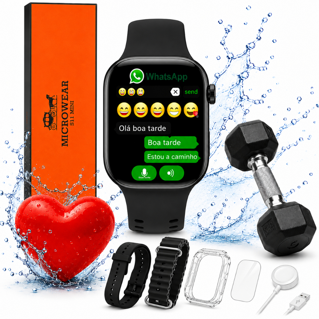 Relógio Smartwatch S11 Mini Amoled Serie 11 Whatsapp Treino Chamadas Bluetooth ECG Saúde Notificações Android Batimentos