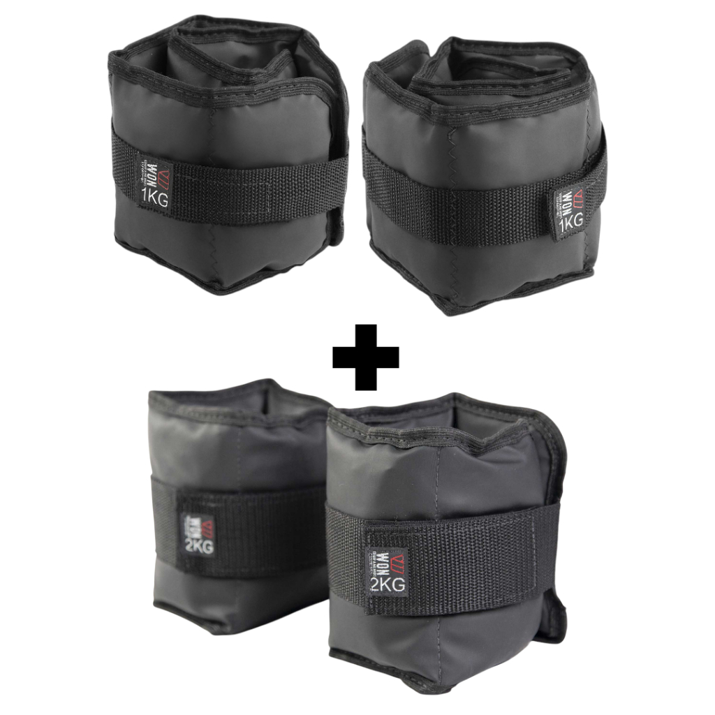 Kit Par Caneleiras 1kg + 2kg Profissional Won Tornozeleira de Peso Academia Treino Funcional Preto
