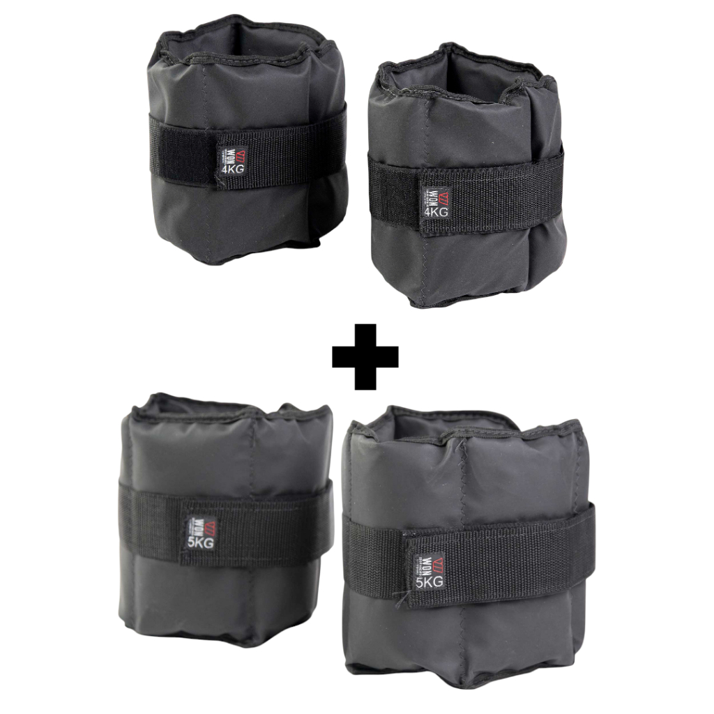Kit Par Caneleiras 4kg + 5kg Profissional Won Tornozeleira de Peso Academia Treino Funcional Preto