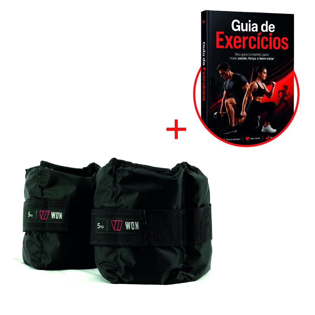 Par Caneleira Tornozeleira de Peso 5 kg Profissional WON Preto Treinar em Casa Academia Funcional