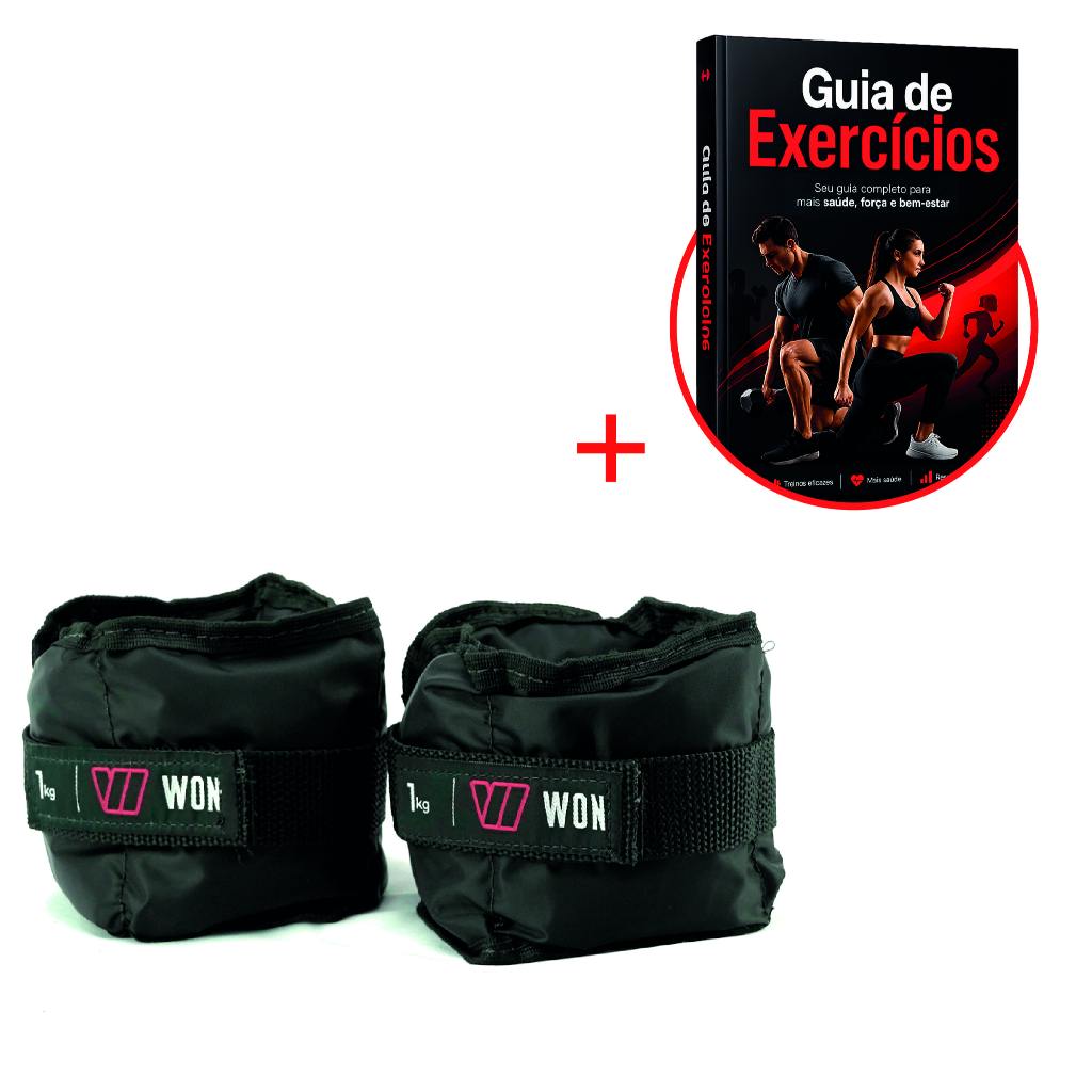 Par Caneleira Tornozeleira de Peso 1 kg Profissional WON Preto Treinar em Casa Academia Funcional