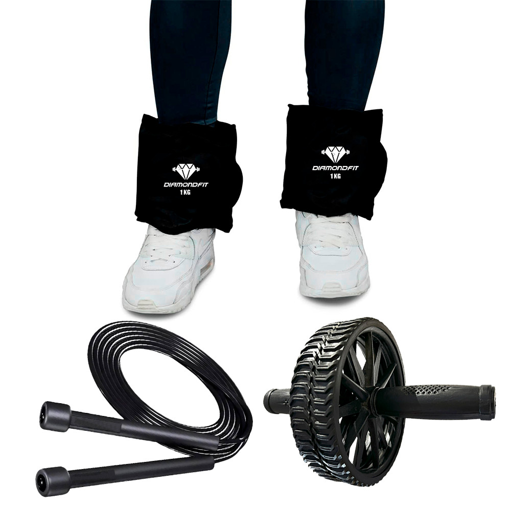 Par de Caneleiras Peso Profissional Corda De Pular Ajustável Roda Exercício Abdominal Fitness Preto