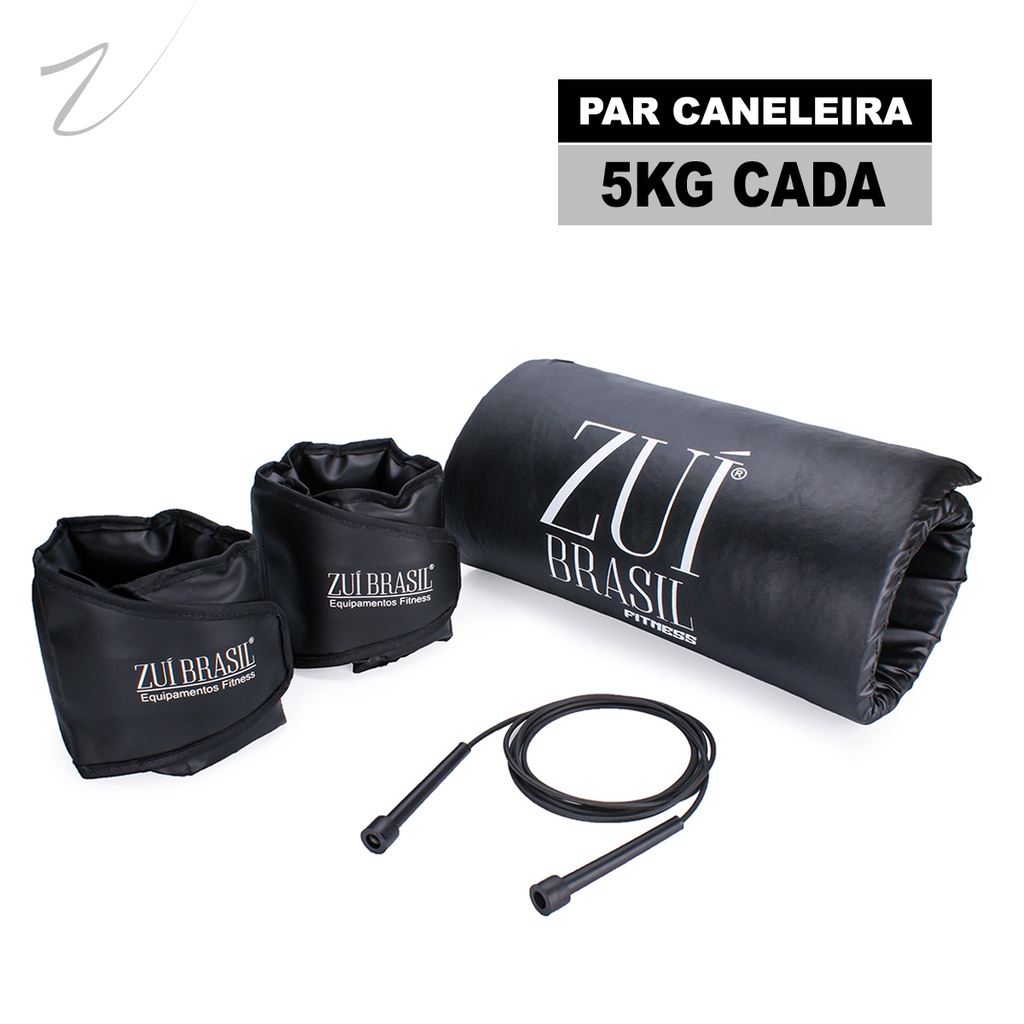 Kit Colchonete, Corda de Pular Ajustável, Par De Caneleira Tornozeleira De Peso 5 Kg Profissional