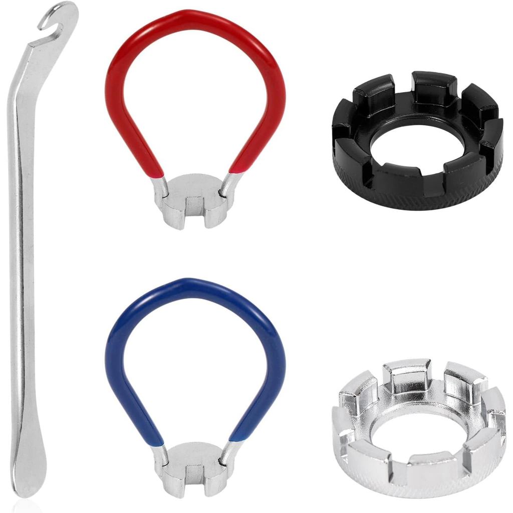 lasuroa 5pcs Universal Bicycle Spoke Wrench Set, Portable Spoke Tool with Tire Lever Bike Rim Correct Kit Bike Wheel Wre