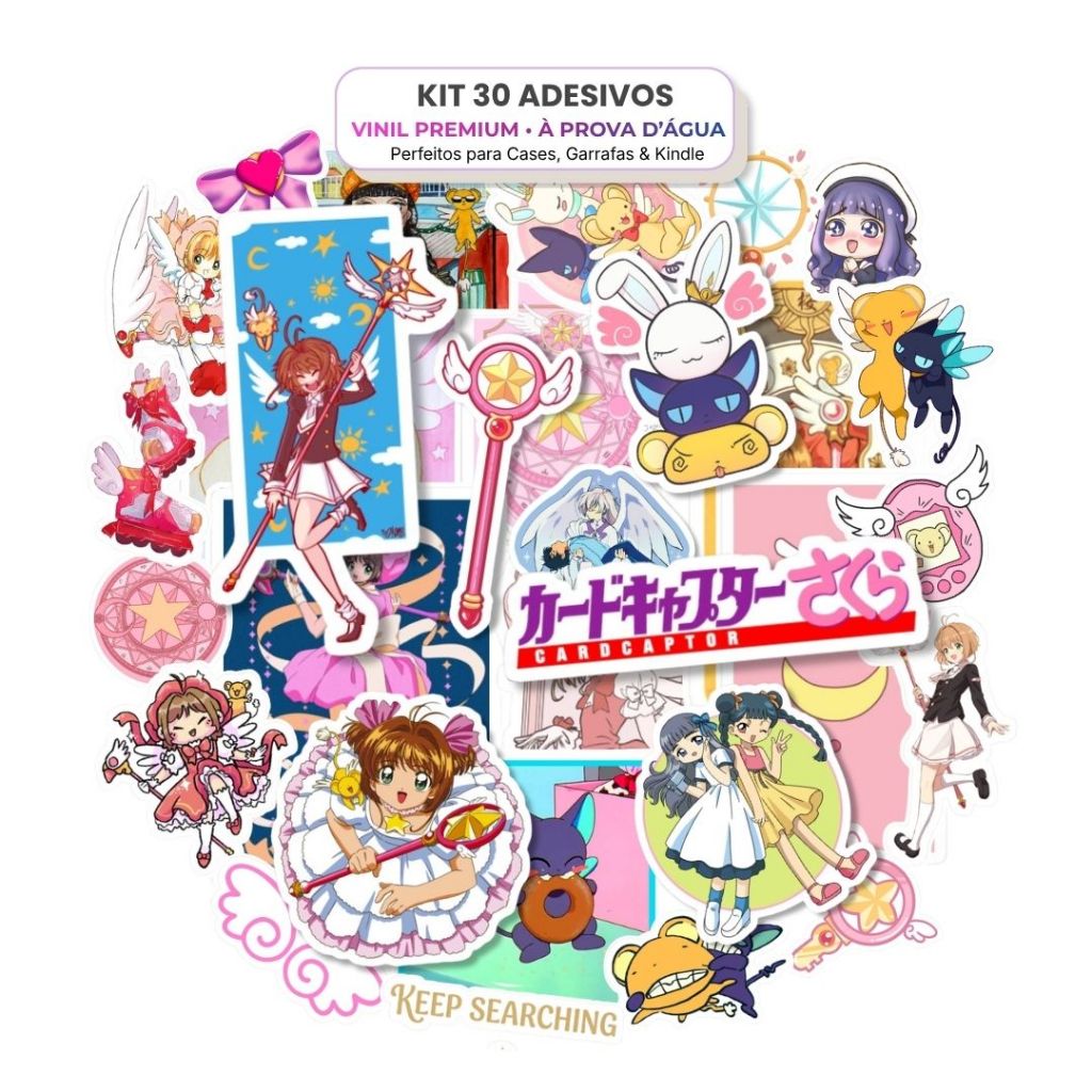 Kit 30 Adesivos Sakura Card Captors Vinil Premium Cute Magical Papelaria Anime Retrô Kawaii