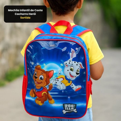 Mochila infantil costa Cachorro Herói Sortido FIRST poliéster 13L vermelha azul