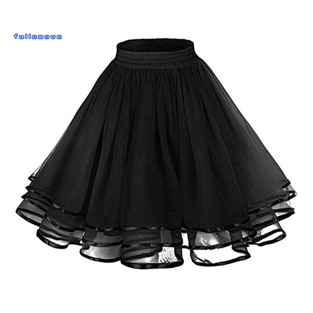 Tulle Skirt with Elastic Waist Layered Mesh for Women Waistband Solid Color Three-layered Knee-length Princess for Weddi