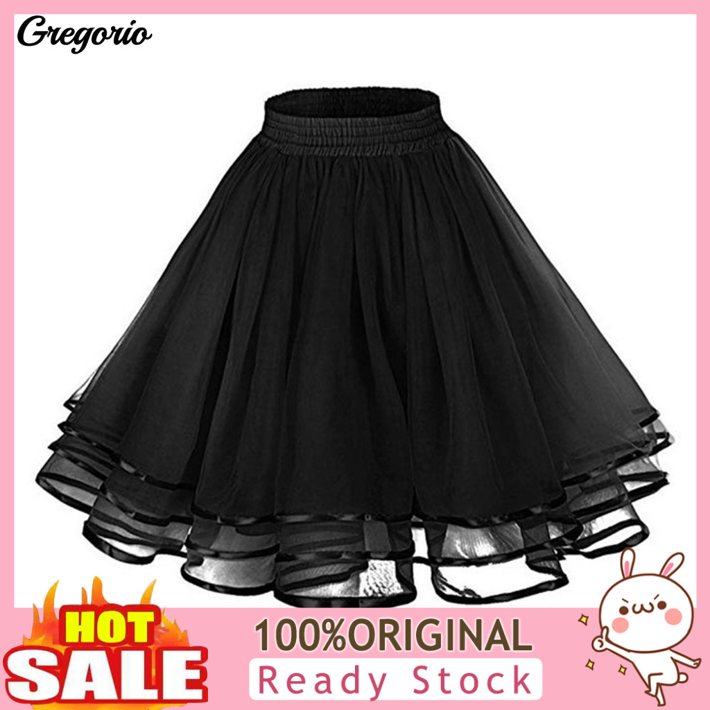 Layered Tulle Skirt Mesh with Elastic Waistband Solid Color Three-layered Knee-length Princess for Weddings Parties Cosp