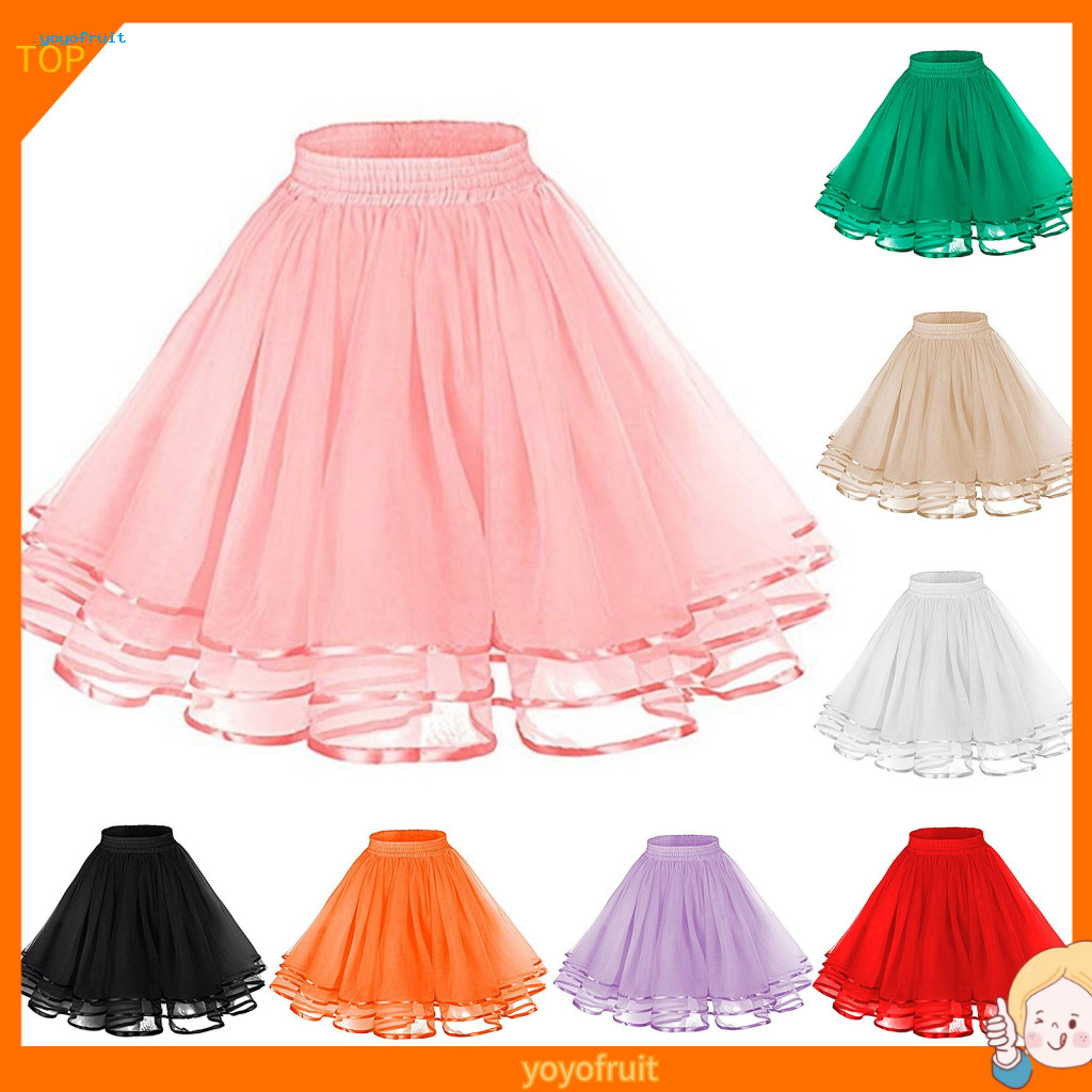 Boneless Soft Gauze Skirt Tulle with Elastic Waist Mesh Women Waistband Solid Color Three-layered Knee-length Princess f