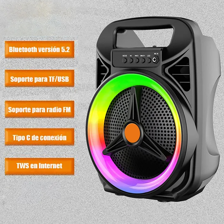 Caixa de Som Bluetooth 2000W PMPO Portatil com LED RGB/Microfone/USB/SD/Aux