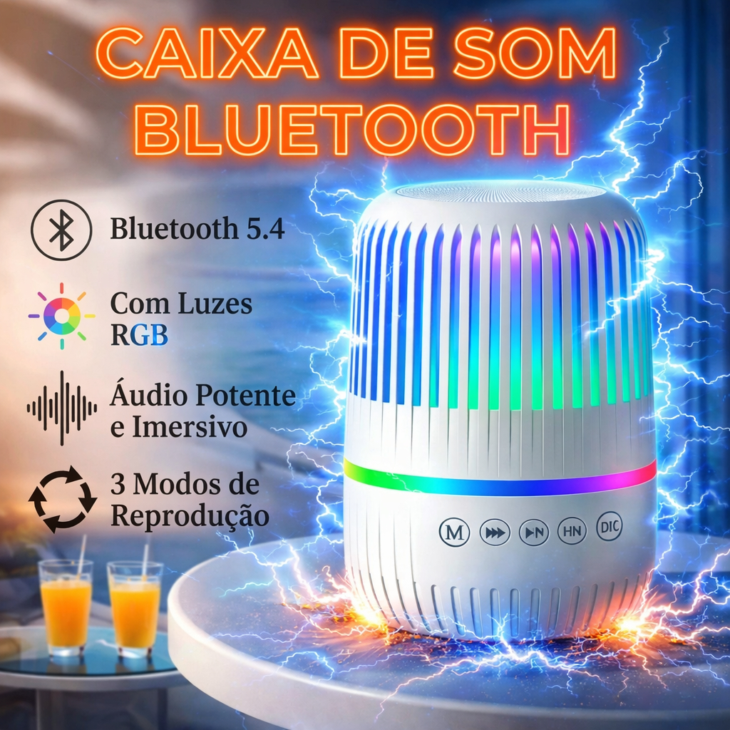 Caixinha De Som Bluetooth Portátil Potente Led RGB TWS Sem Fio Mp3/Radio/FM 400mah 5 cores-GTS-2150