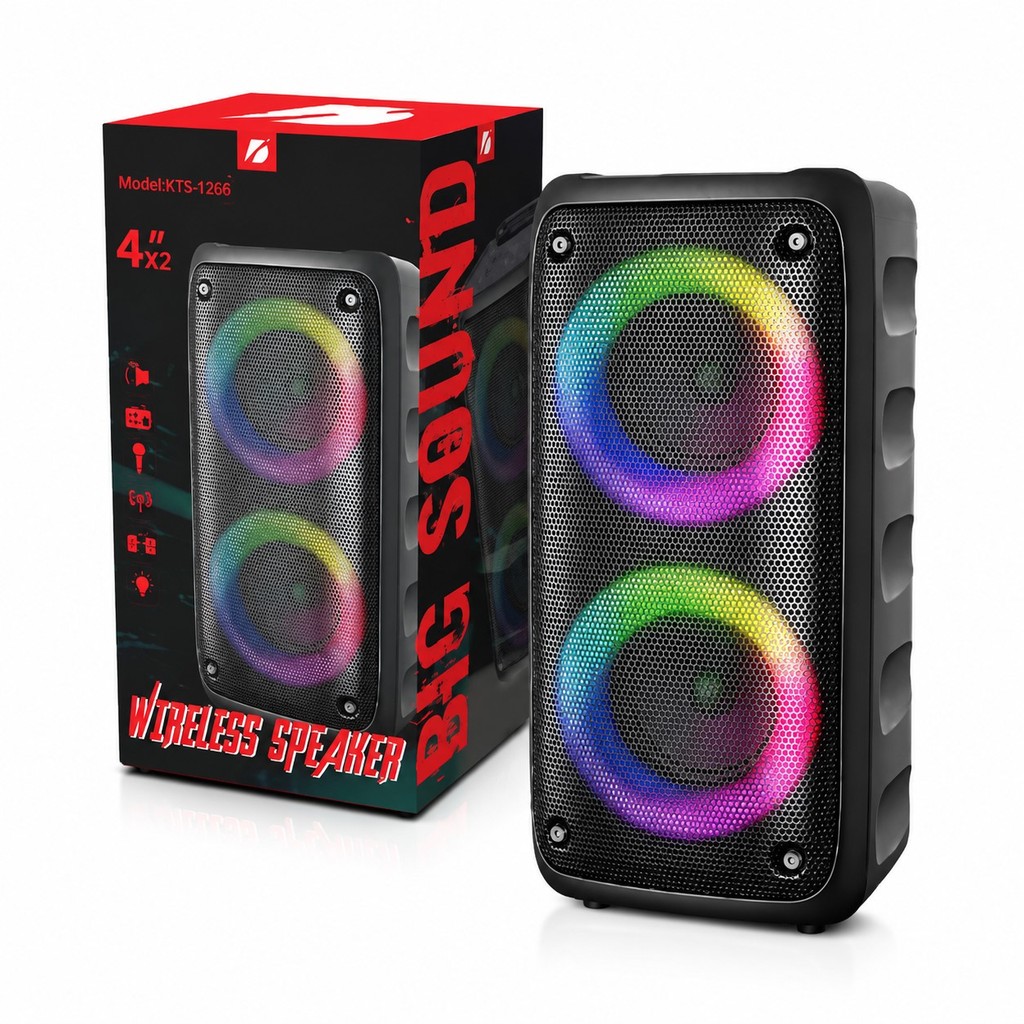 Caixa de Som Bluetooth KTS-1266 RGB 20W Duplo Alto-Falante 4