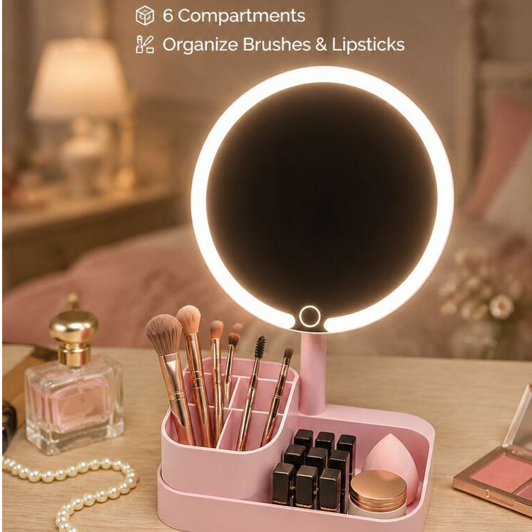 [Compact & Bright] Portable LED Makeup Mirror/Foldable Travel Mirror/Compact Design/With Storage Makeup Mirror/Travel/LE