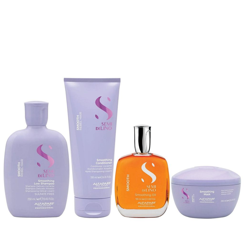 Kit Alfaparf Professional Semi Di Lino Smooth Smoothing - Shampoo 250ml + Condicionador & Máscara 200ml + Óleo 100ml