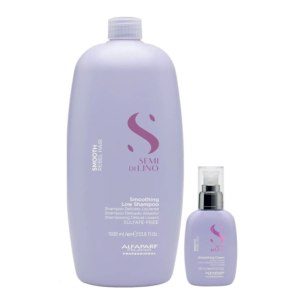 Kit Alfaparf Professional Semi Di Lino Smooth Smoothing - Shampoo 1L + Cream Leave-In 125ml