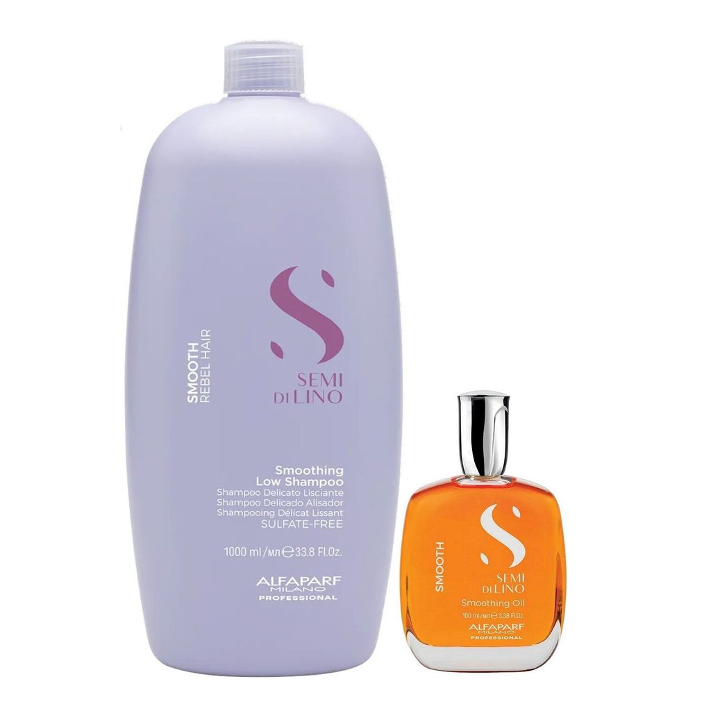 Kit Alfaparf Professional Semi Di Lino Smooth Smoothing - Shampoo 1L e Óleo 100ml