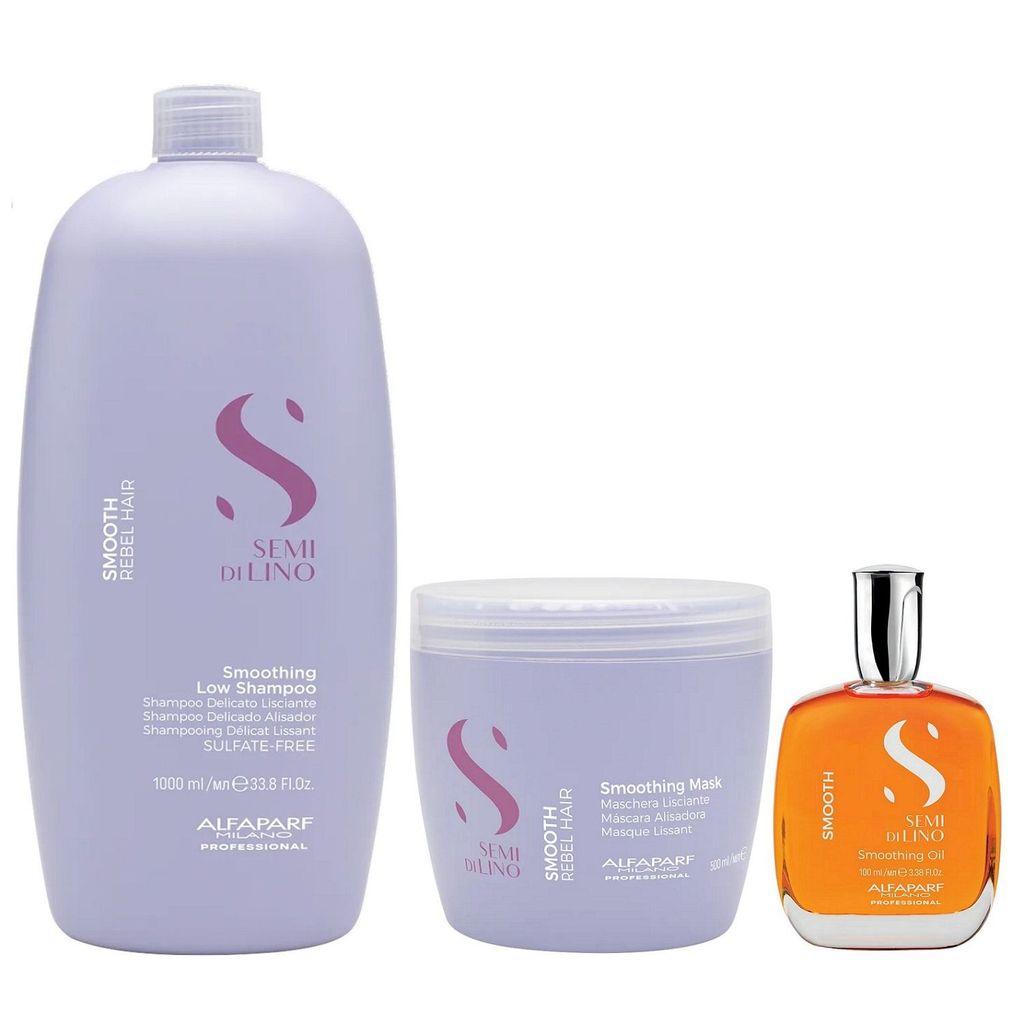 Kit Alfaparf Professional Semi Di Lino Smooth Smoothing - Shampoo 1L + Máscara 500ml + Óleo 100ml