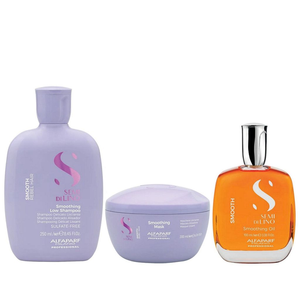 Kit Alfaparf Professional Semi Di Lino Smooth Smoothing - Shampoo 250ml + Máscara 200ml + Óleo 100ml