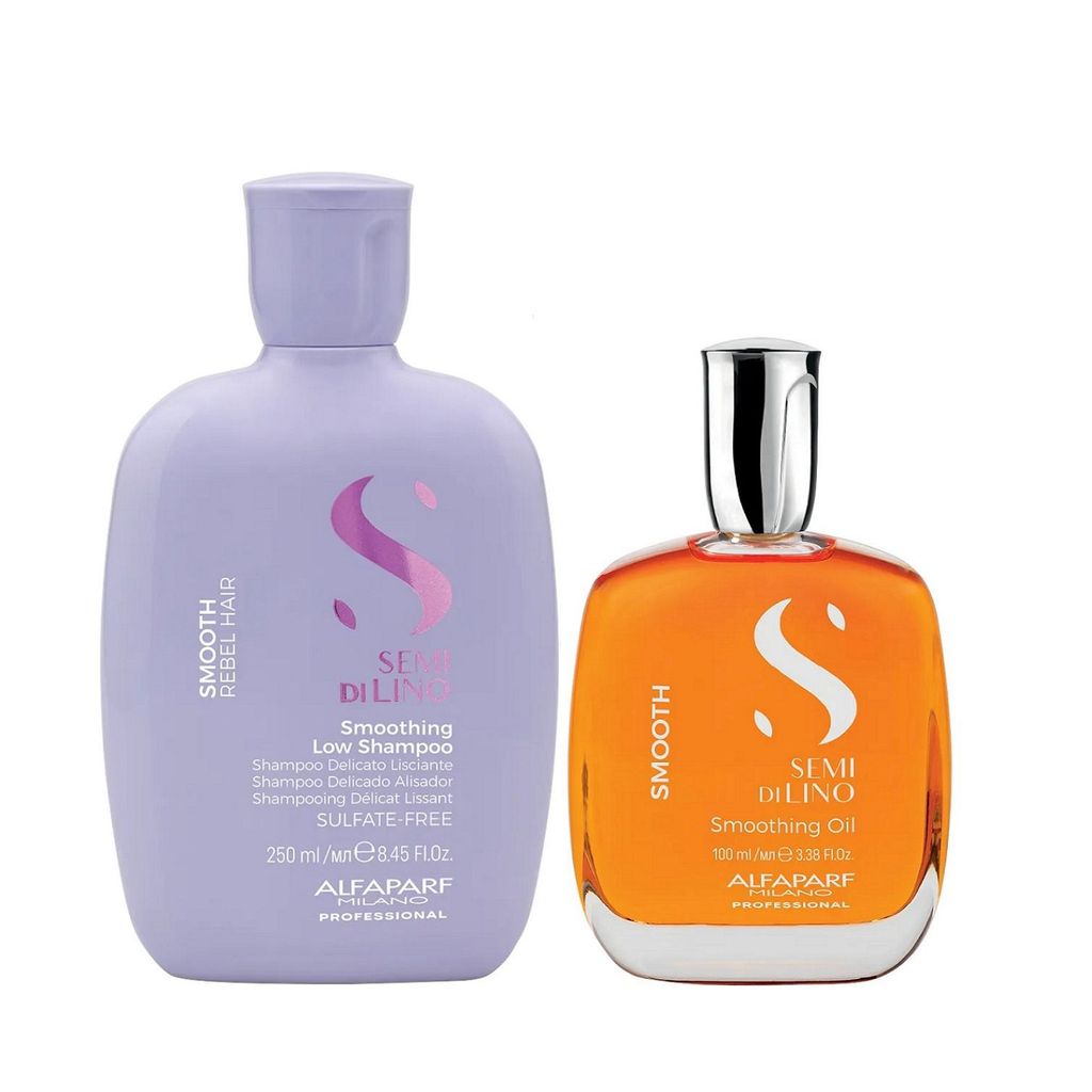 Kit Alfaparf Professional Semi Di Lino Smooth Smoothing - Shampoo 250ml + Óleo 100ml