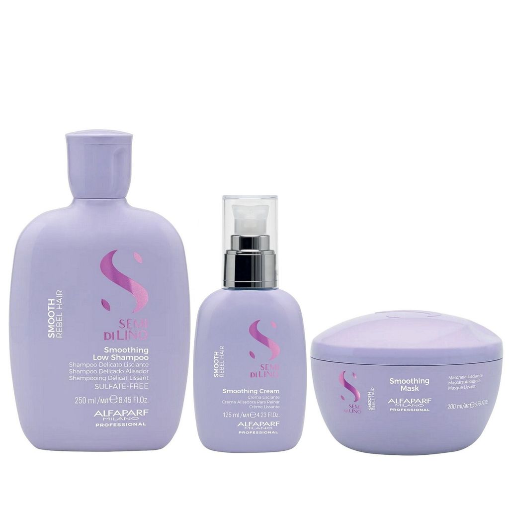 Kit Alfaparf Professional Semi Di Lino Smooth Smoothing - Shampoo 250ml + Máscara 200ml + Cream Leave-In 125ml