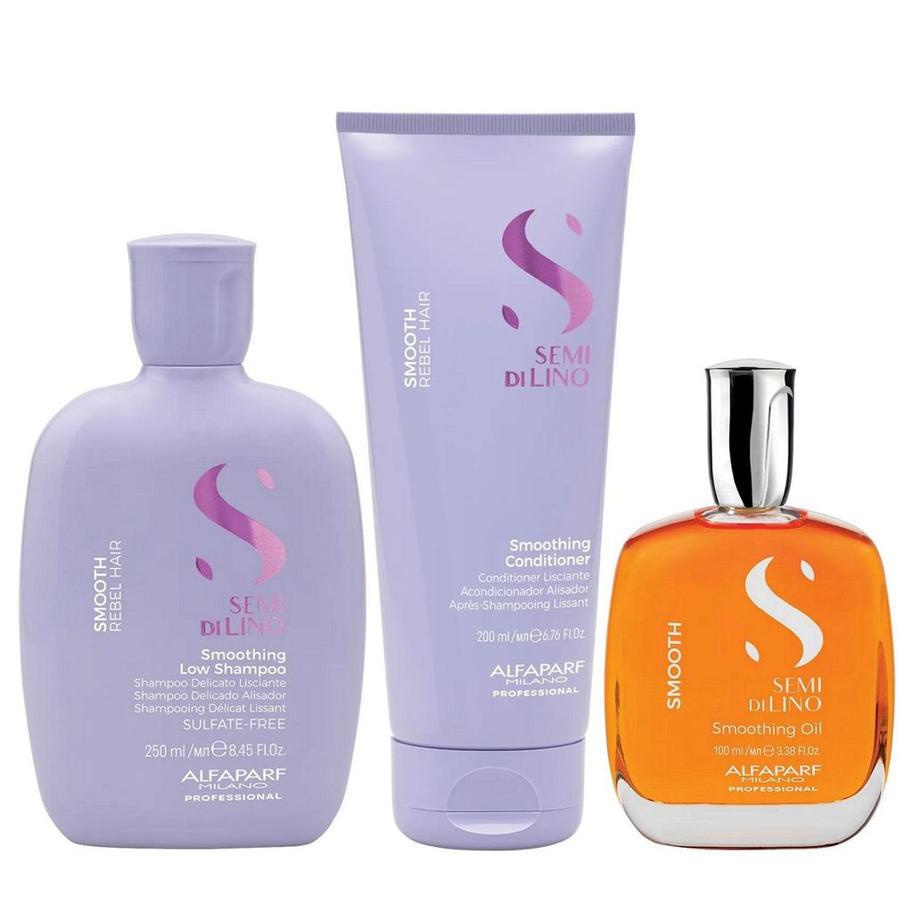 Kit Alfaparf Professional Semi Di Lino Smooth Smoothing - Shampoo 250ml & Condicionador 200ml + Óleo 100ml
