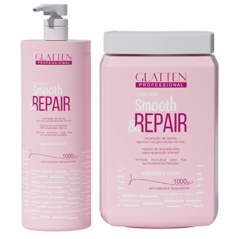 Kit Glatten Professional Smooth & Repair Shampoo 1L e Máscara 1000g - Reparação Intensa e Maciez