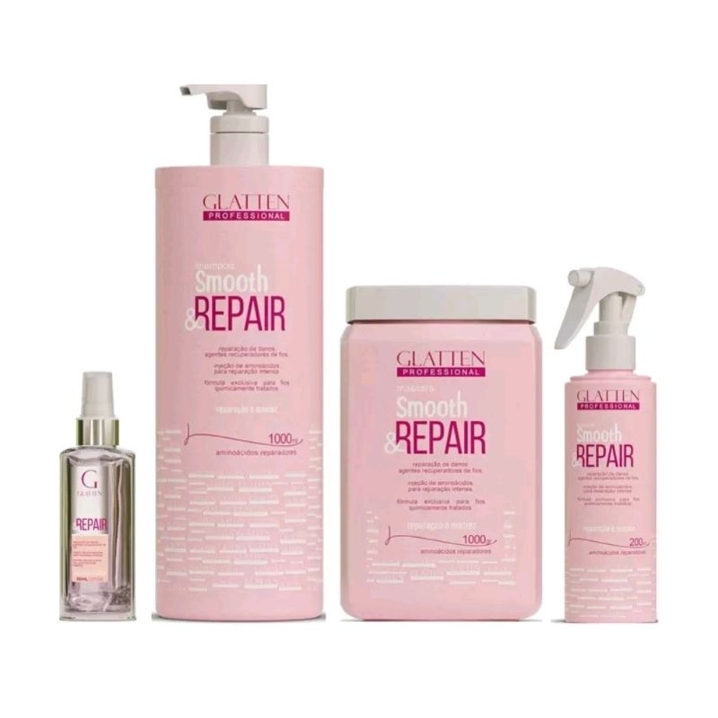 Kit de Salão Smooth e Repair Completo, Shampoo 1L e Máscara 1kg Glatten Professional.