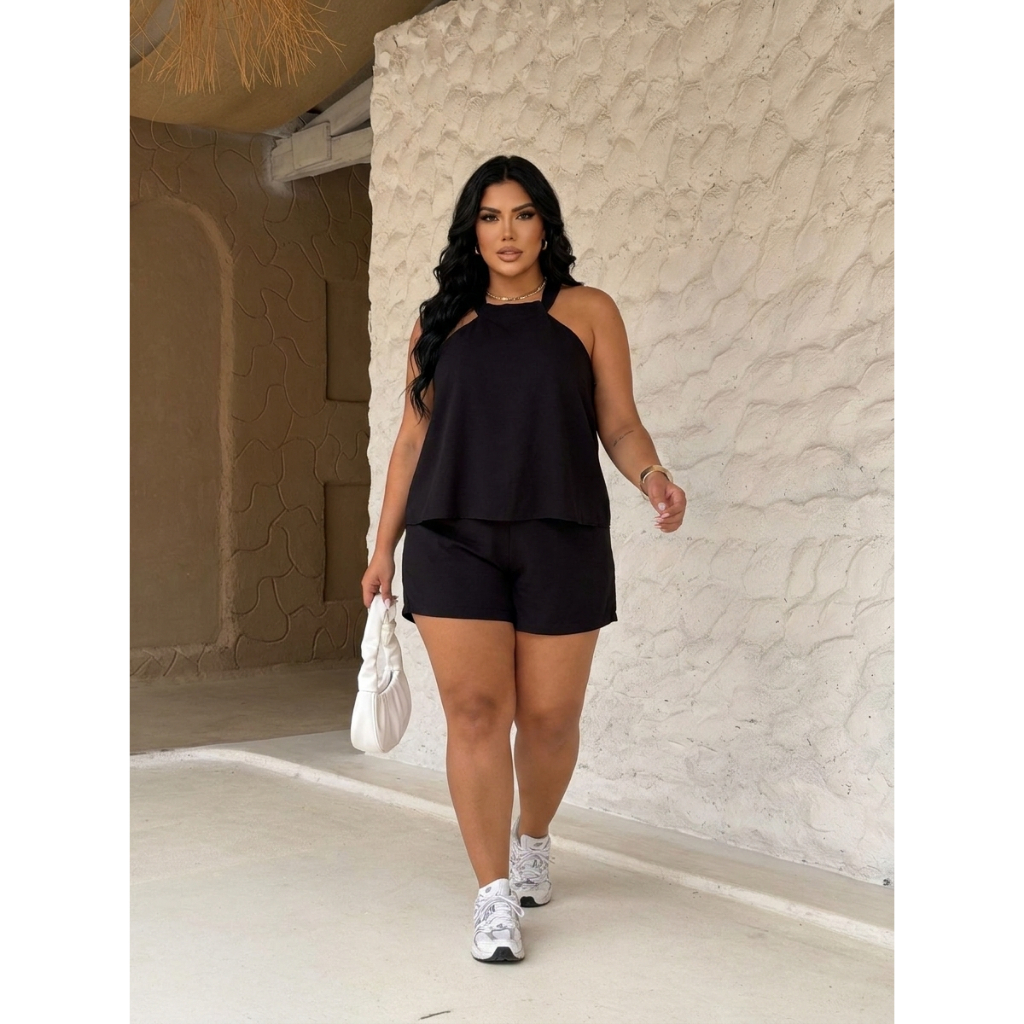 Macaquinho Plus Size Feminino All Curve Disfarça Barriga Short Tendencia Primavera Qualidade