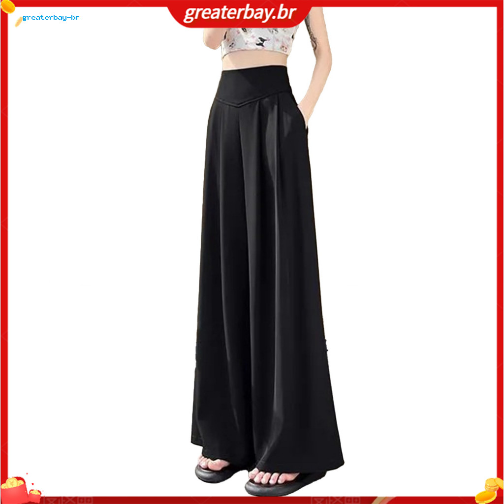 Women’s High Waist Wide Leg Pants Elastic Casual Loose Fit Office Trousers Daily Wear Pure Color Long for Ladies South