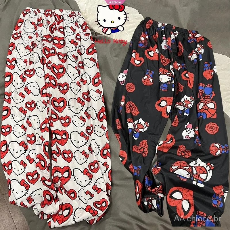Hello Kitty Loose Ladies Pajama Pants Spider Kt Pyjama Calças Mulher Homem Desenho Animado Casual Clothes