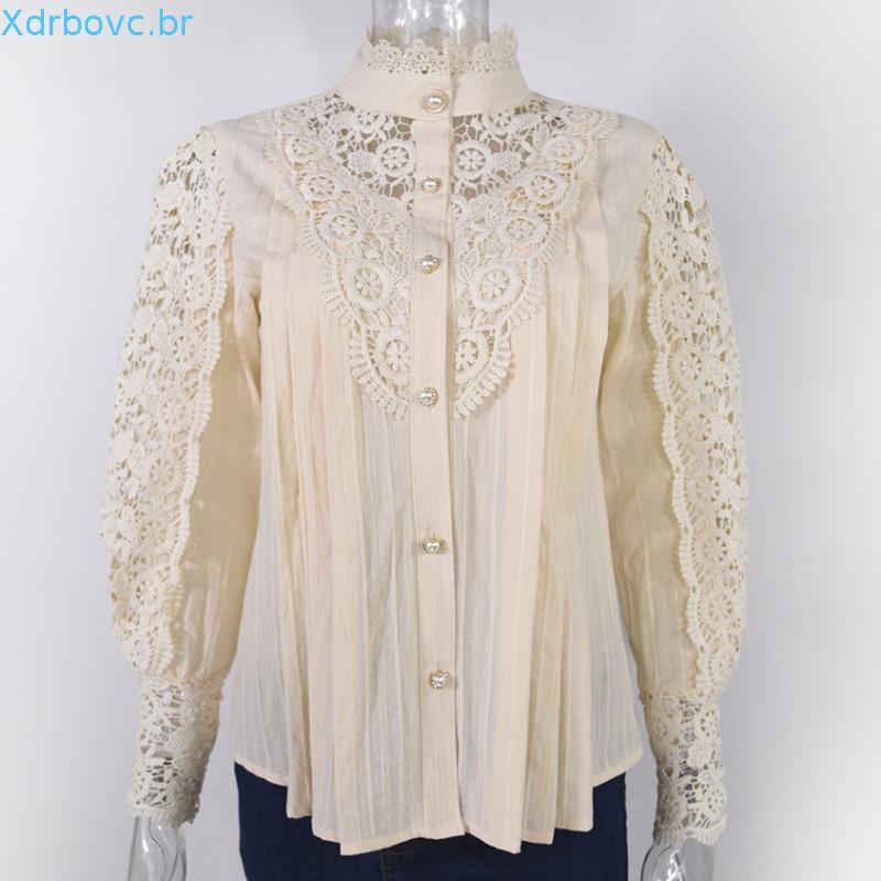 Csas De Verão Vintage Lace Blusa Para Mulheres Nova Csa De Algodão Coreana Botão Loose Tops Casual Feminina Ladies Blus