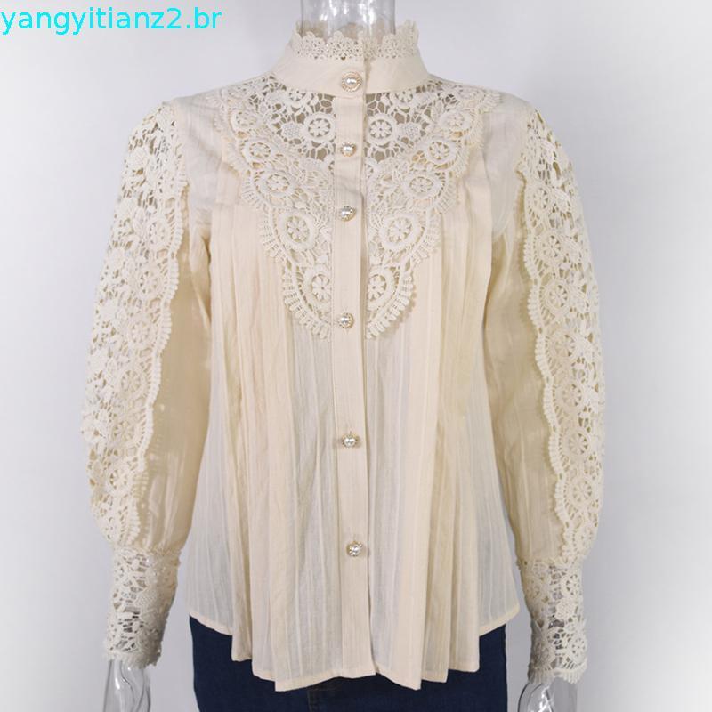 Csas De Verão Vintage Lace Blusa Para Mulheres Nova Csa De Algodão Coreana Botão Loose Tops Casual Feminina Ladies Blus