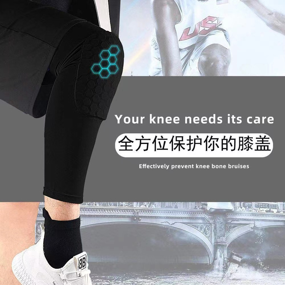 Joelheiras de basquete masculino favo de mel Anti-colisão profissional joelho verão fino braço guardas Leggings meia-cal