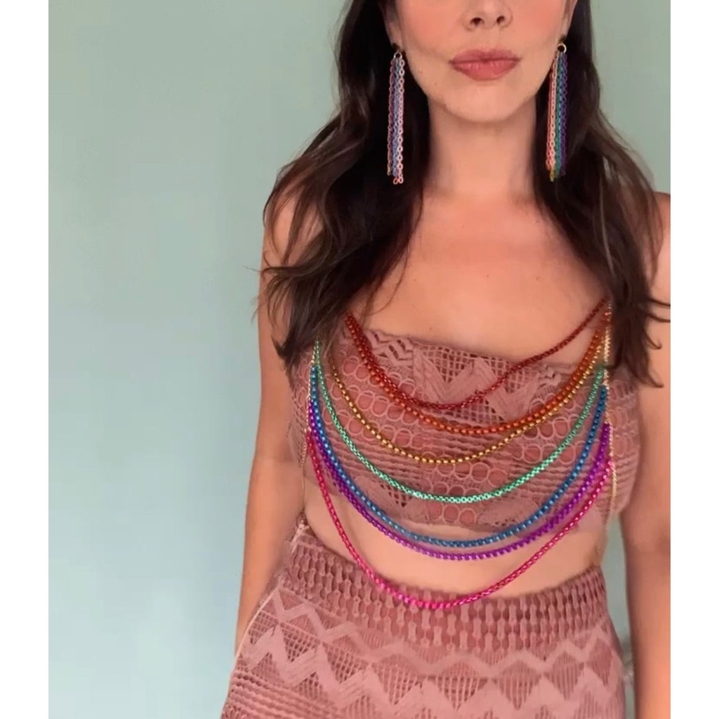 Bodychain Colorido Unissex Carnaval Cores aleatórias Festa Festival Dourado e Prata