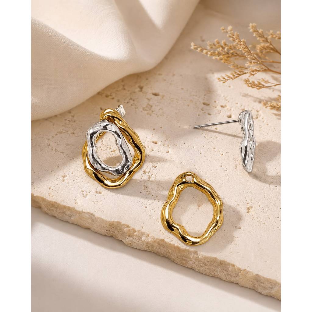 Brinco Mix de Cores prata e dourado encaixe ouro 18k folheado