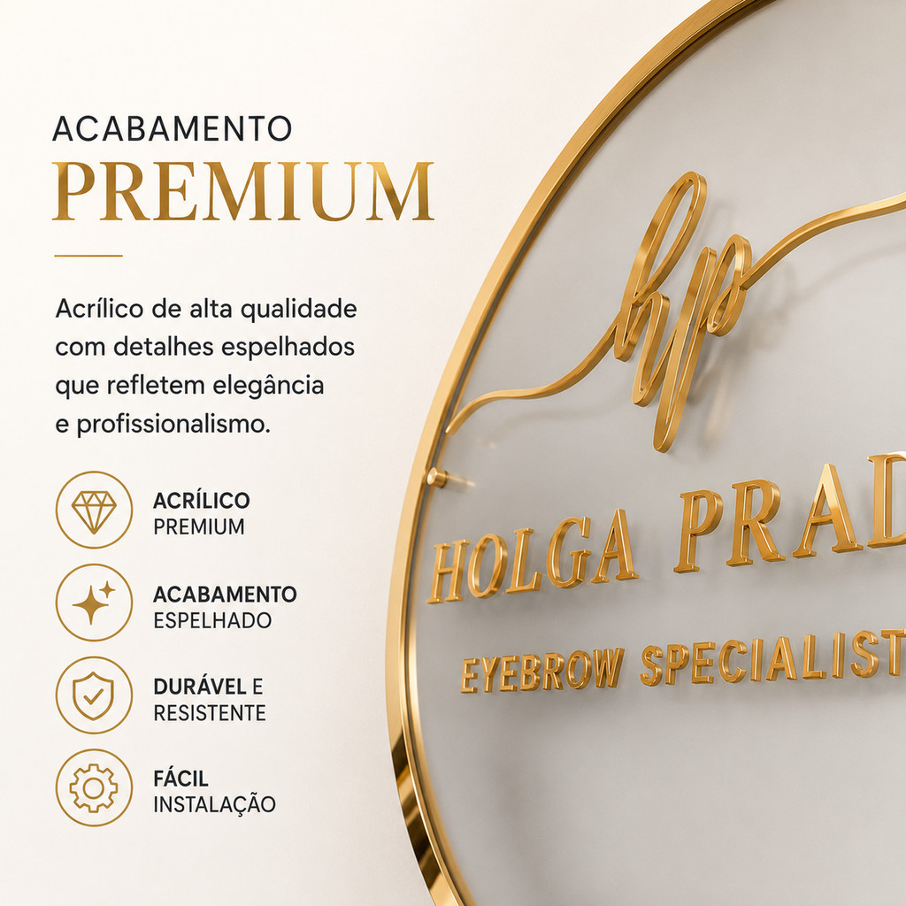 Logo Letreiro em Acrílico de Qualidade Espelhado com LED Base 2mm Cores Rose, Dourado, Prata e Bronze