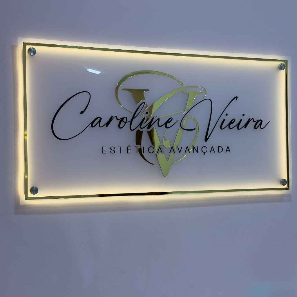 Logo em Acrílico Espelhado com LED Embutido Base 2mm Cores Rose, Dourado, Prata, Bronze, Pink, Azul