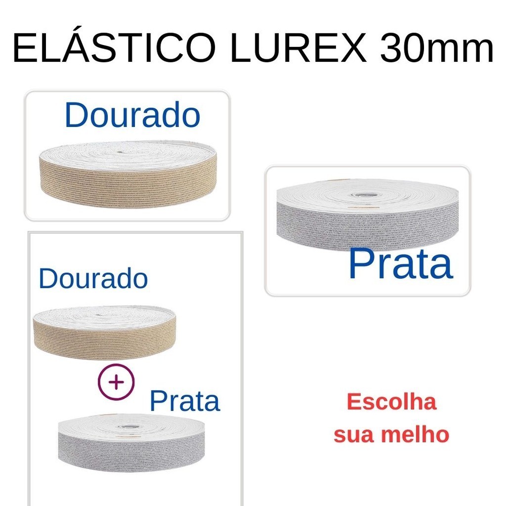 Elástico Lurex 30mm Chato Dourado ou Prata ou Mix de cores 42741 e 42742  D1003 cós de calcinha, cós de calça, cós de short, roup