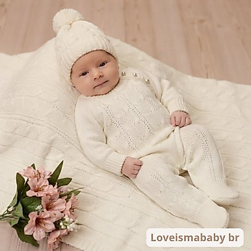 Saída Maternidade Menina Tricot Gio Off White Body Bordado Pérolas Bebê