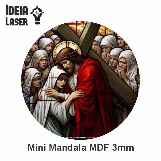 Via Sacra - Paixão de Cristo - 8ª Estação - Jesus Consola as Mulheres de Jerusalém - Mini Mandala MDF - Arte Estilo Vitral