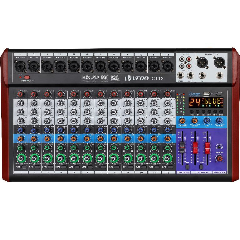 VEDO Mesa De Som 12 Canais CT12 Bluetooth Consolas Com Placas Digitais Gravacäo USB Flash Drive/OTG 24DSP Phantom De 48V