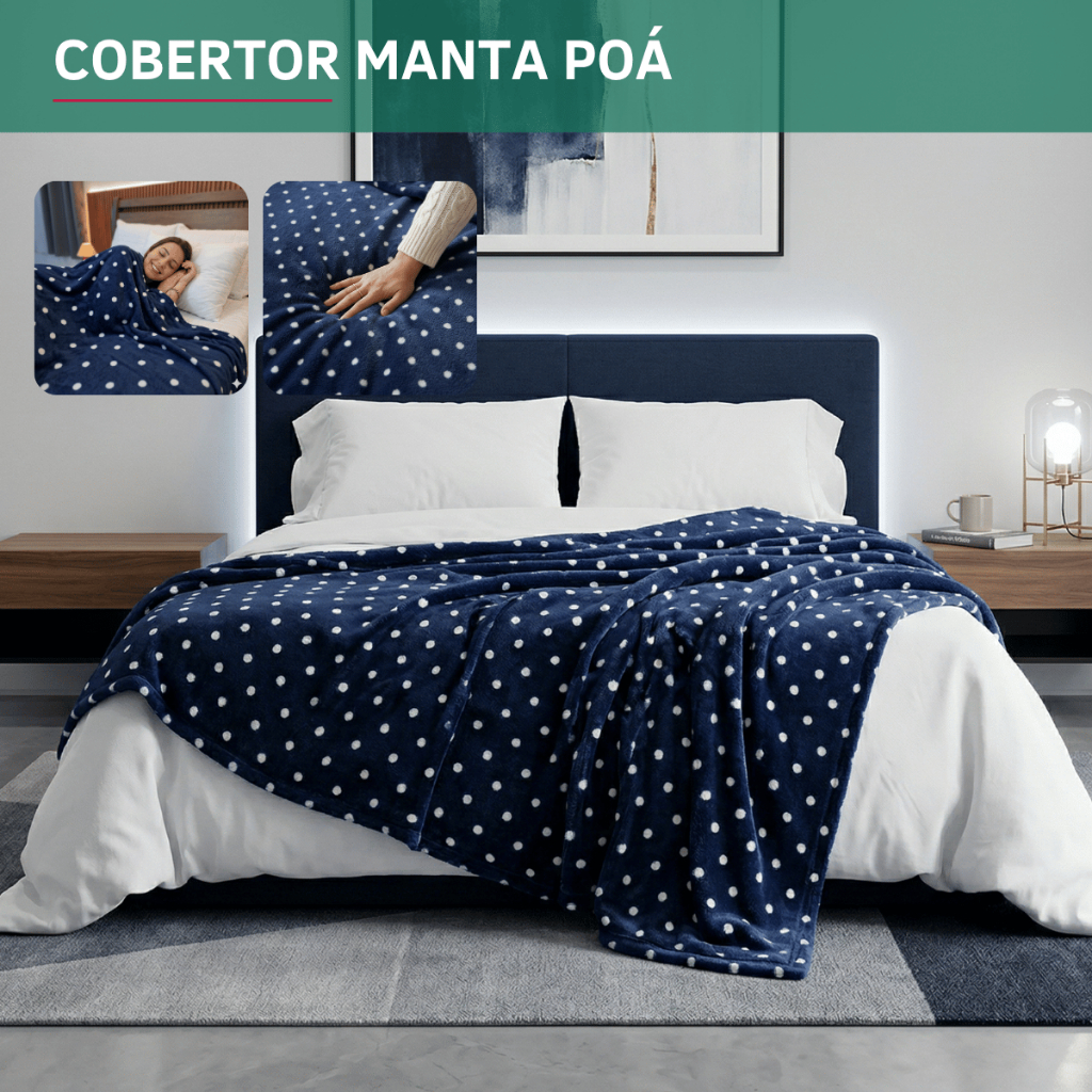 Manta Casal Poá 2,00x1,80 Cobertor Quentinho Inverno Toque Macio Aveludado Sofá Cama Luxo Premium